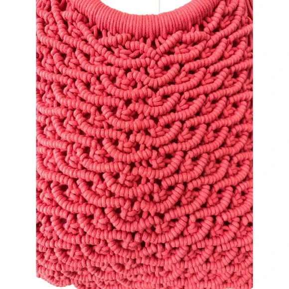 Sigrid Olsen Handcrafted Coral Crochet Tote Wooden Handles Resort Bag Lined NWT - Picture 6 of 16